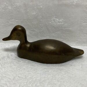 VTG Solid Brass Duck‎ Figurine Statue Bird Decor Paperweight Man Cave Office